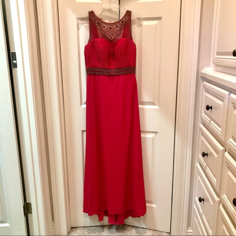 Elegant, red floor-length formal dress